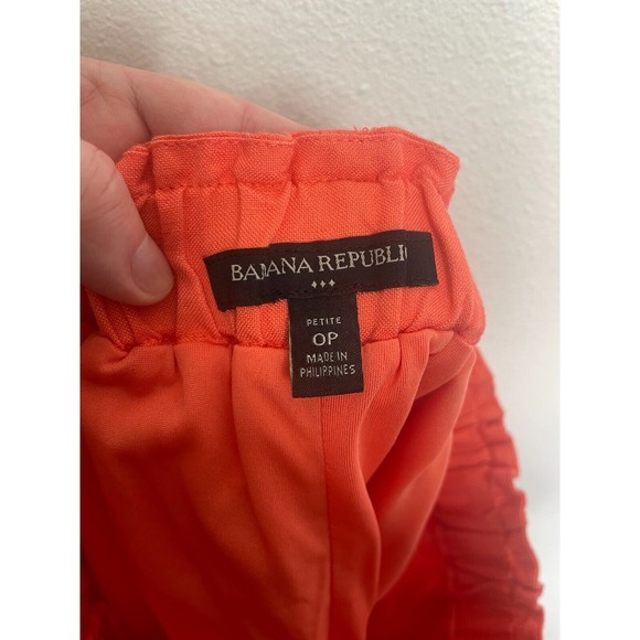 Banana Factory Size 0 Linen-Blend Mini Skirt Orange Paper Bag Elastic Waist - Picture 10 of 13
